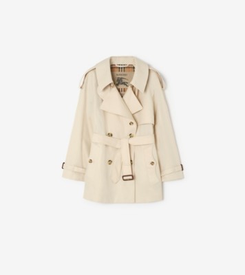 Short Tropical Gabardine Fitzrovia Trench Coat in Stone beige