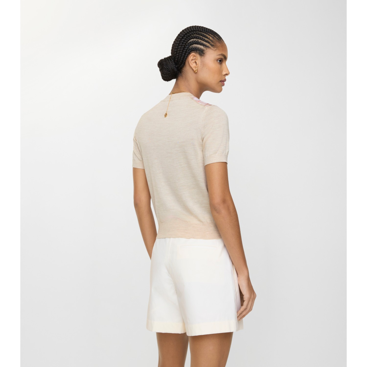 Check Panel Wool Silk T-shirt - thumbnail 6