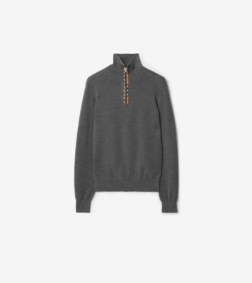 Check Trim Wool Half-zip Sweater in Grey - Men, Cashmere