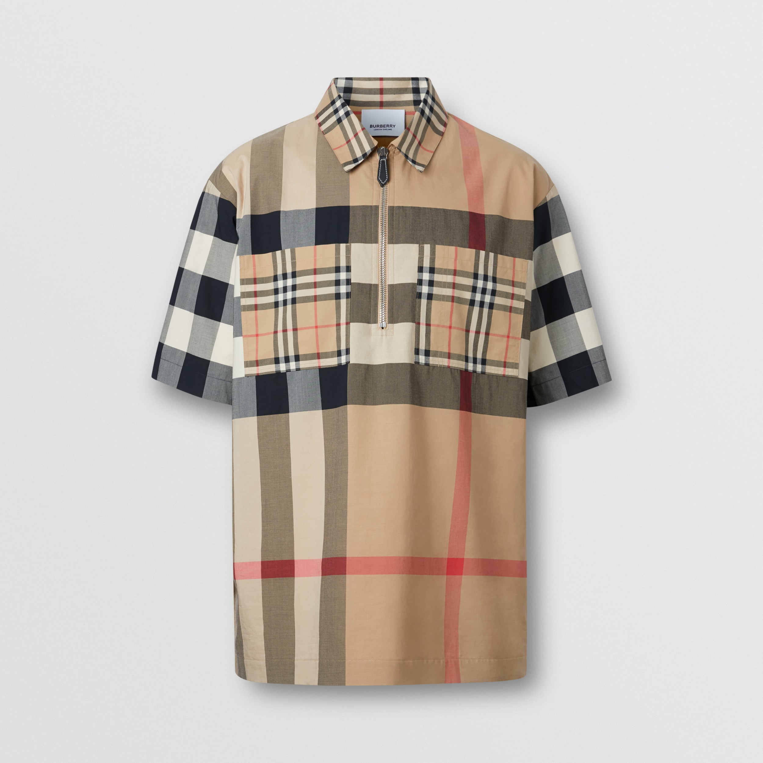 Short-sleeve Panelled Check Stretch Cotton Shirt in Archive Beige - Men ...