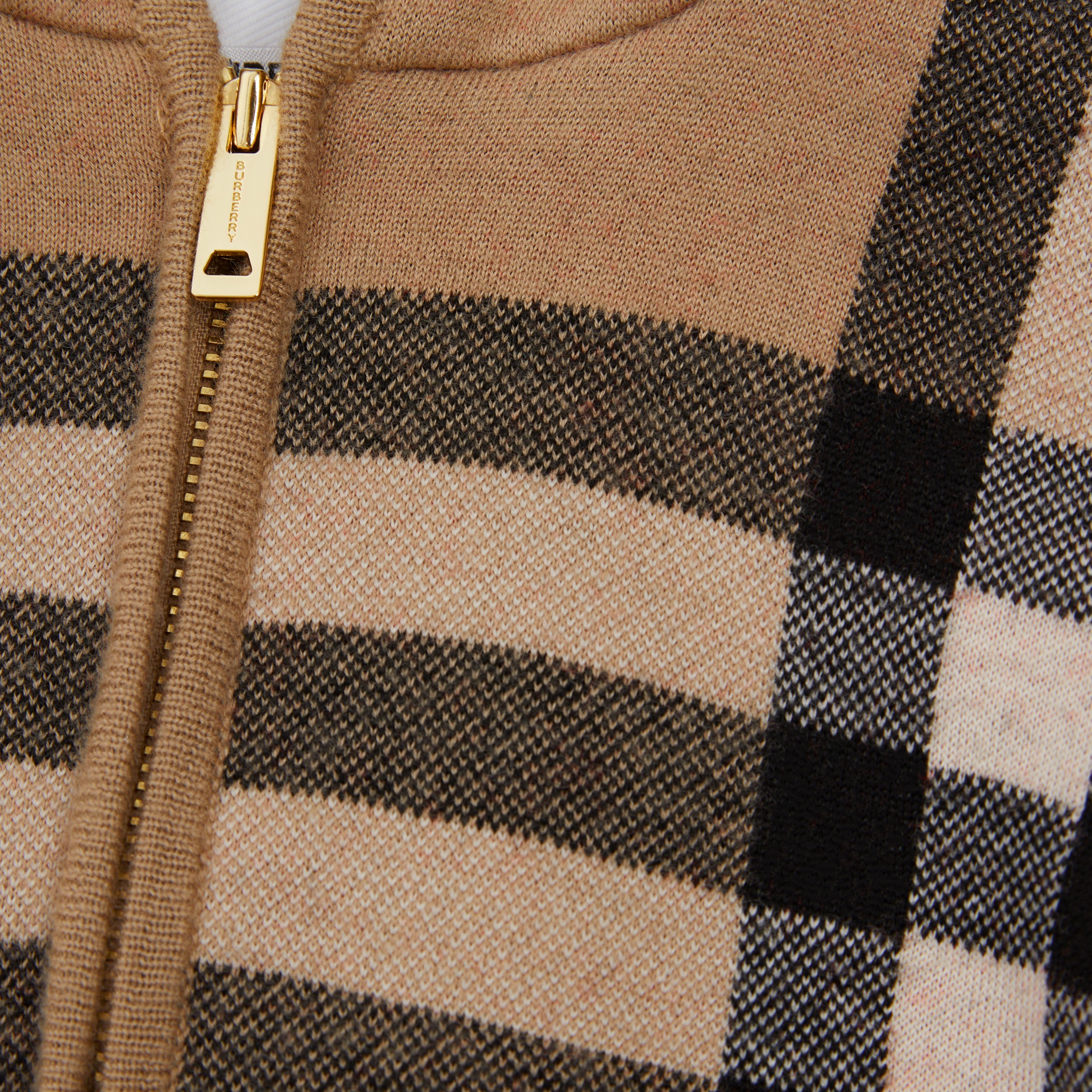 Check Wool Cashmere Jacquard Hooded Top in Archive Beige - Children | Burberry® Official - 2