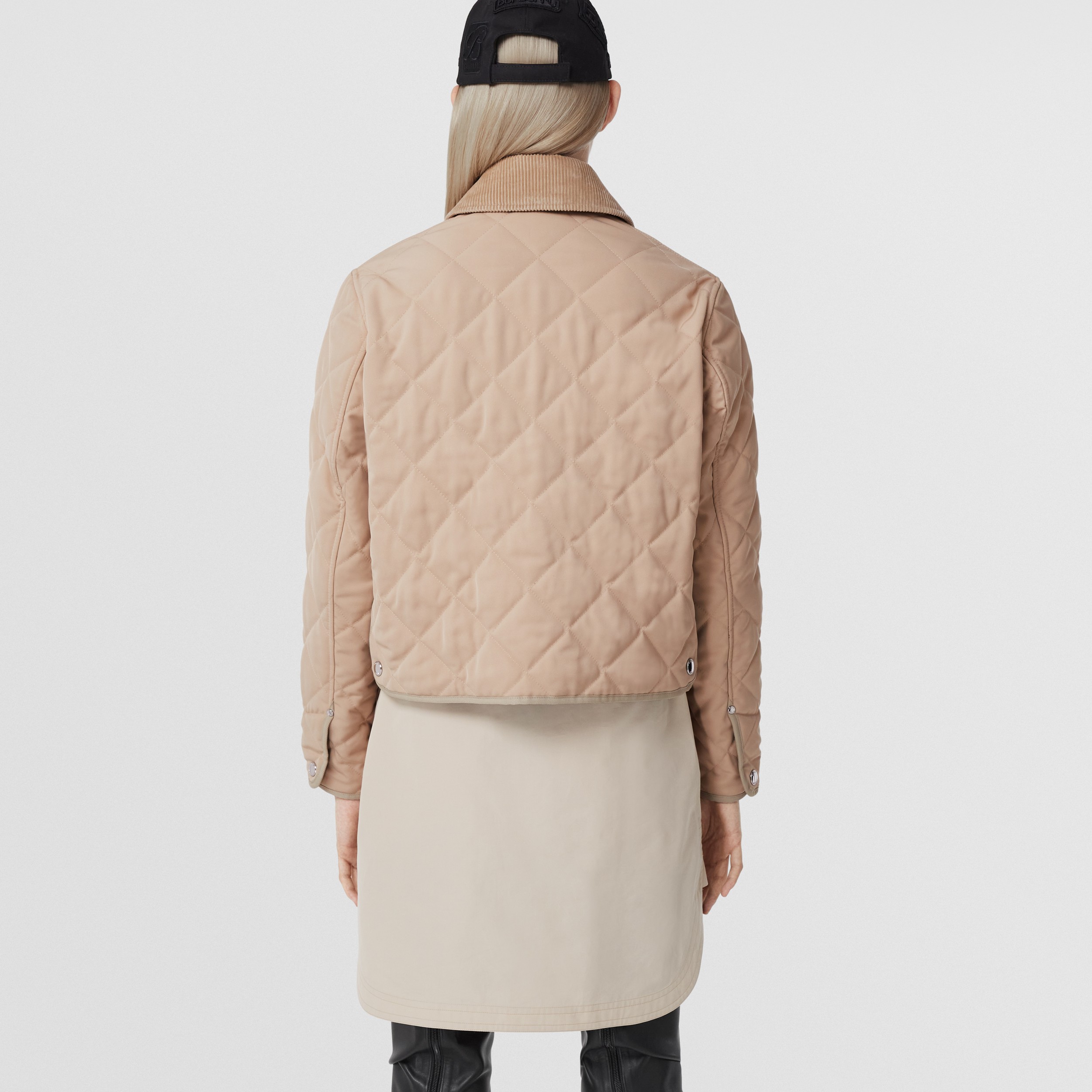 Corduroy Collar Diamond Quilted Cropped Barn Jacket in Soft Fawn - Women | Burberry® Official - 3