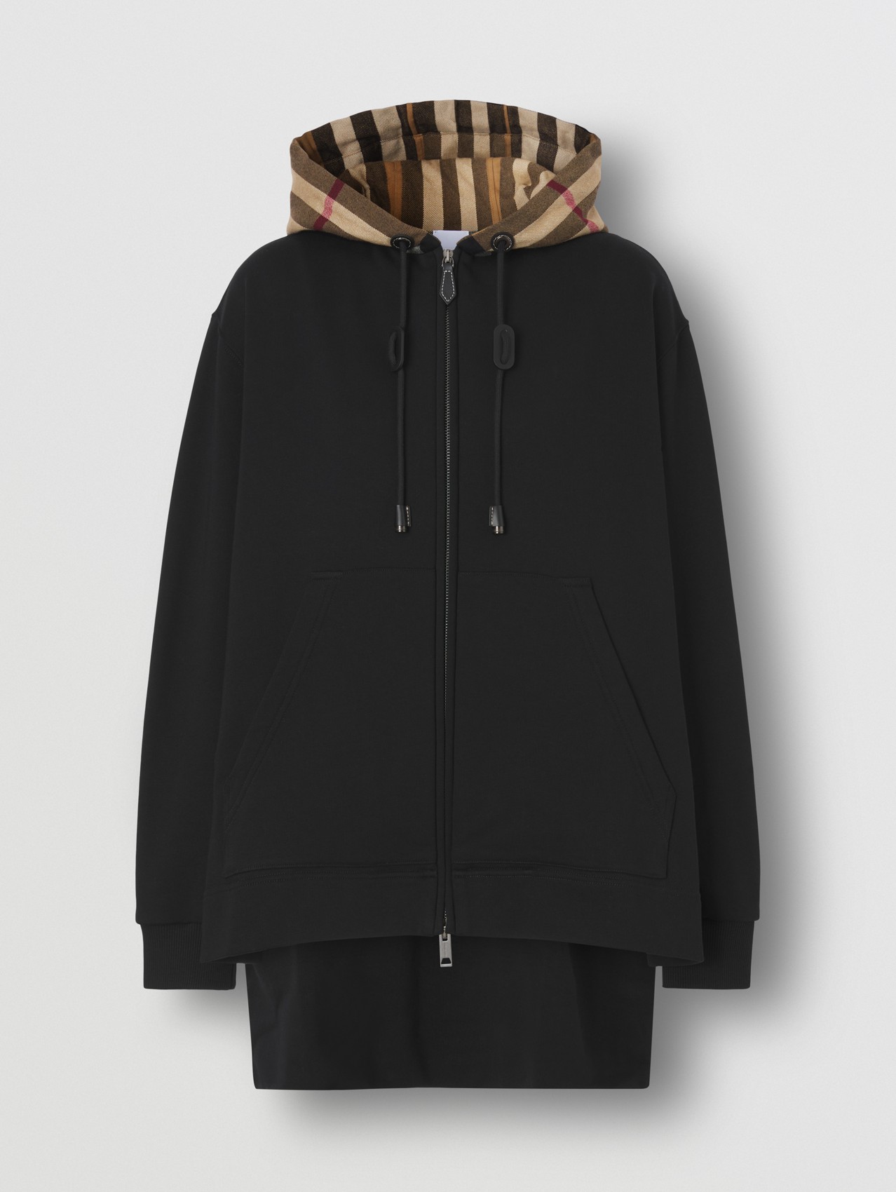 Check Hood Cotton Oversized Hooded Top in Black