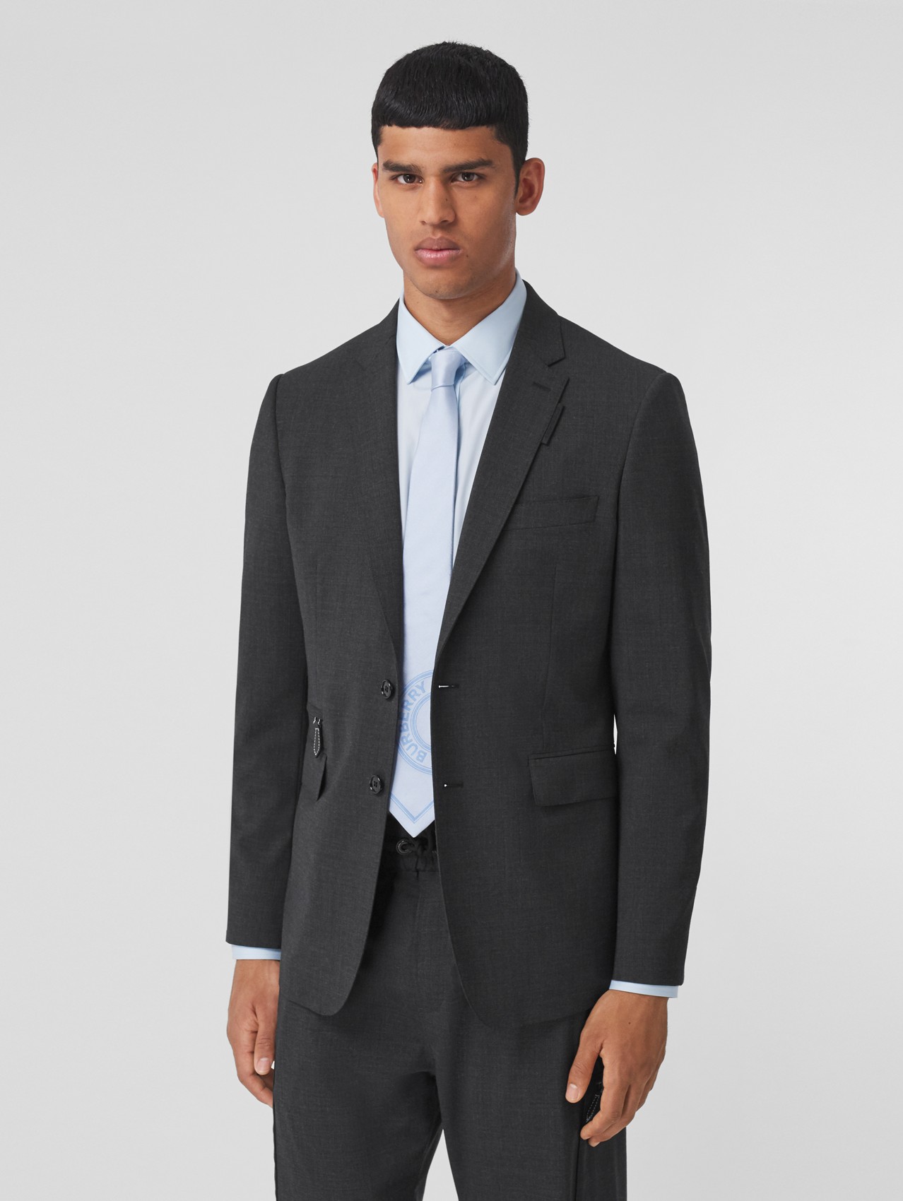 Pocket Detail Stretch Wool Tailored Jacket in Dark Grey Melange