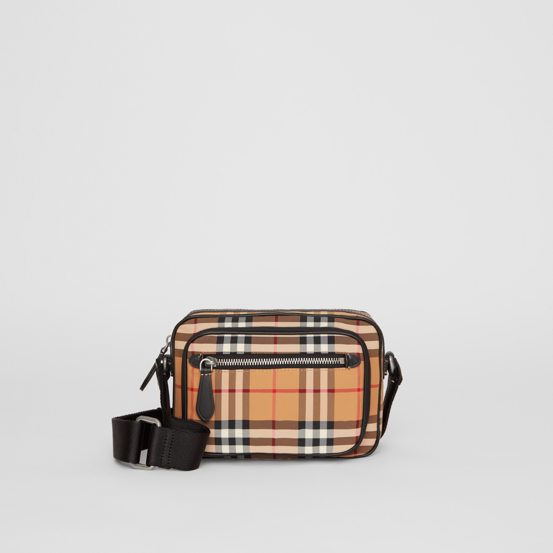 Vintage Check and Leather Crossbody Bag in Antique Yellow - Men | Burberry United States