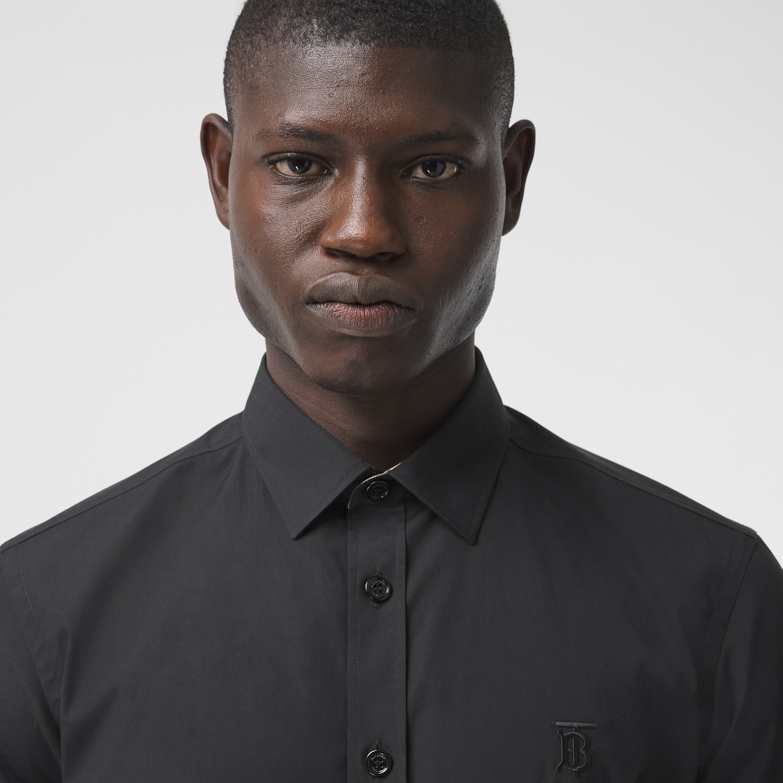 Short-sleeve Monogram Motif Stretch Cotton Shirt in Black - Men | Burberry® Official - 2