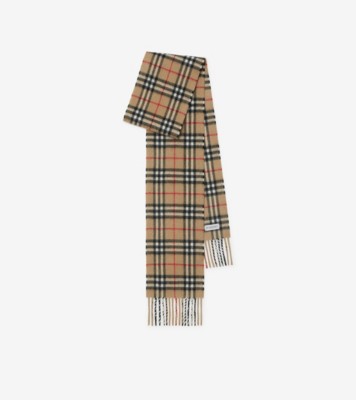 Narrow Check Cashmere Scarf in Archive beige | Burberry® Official