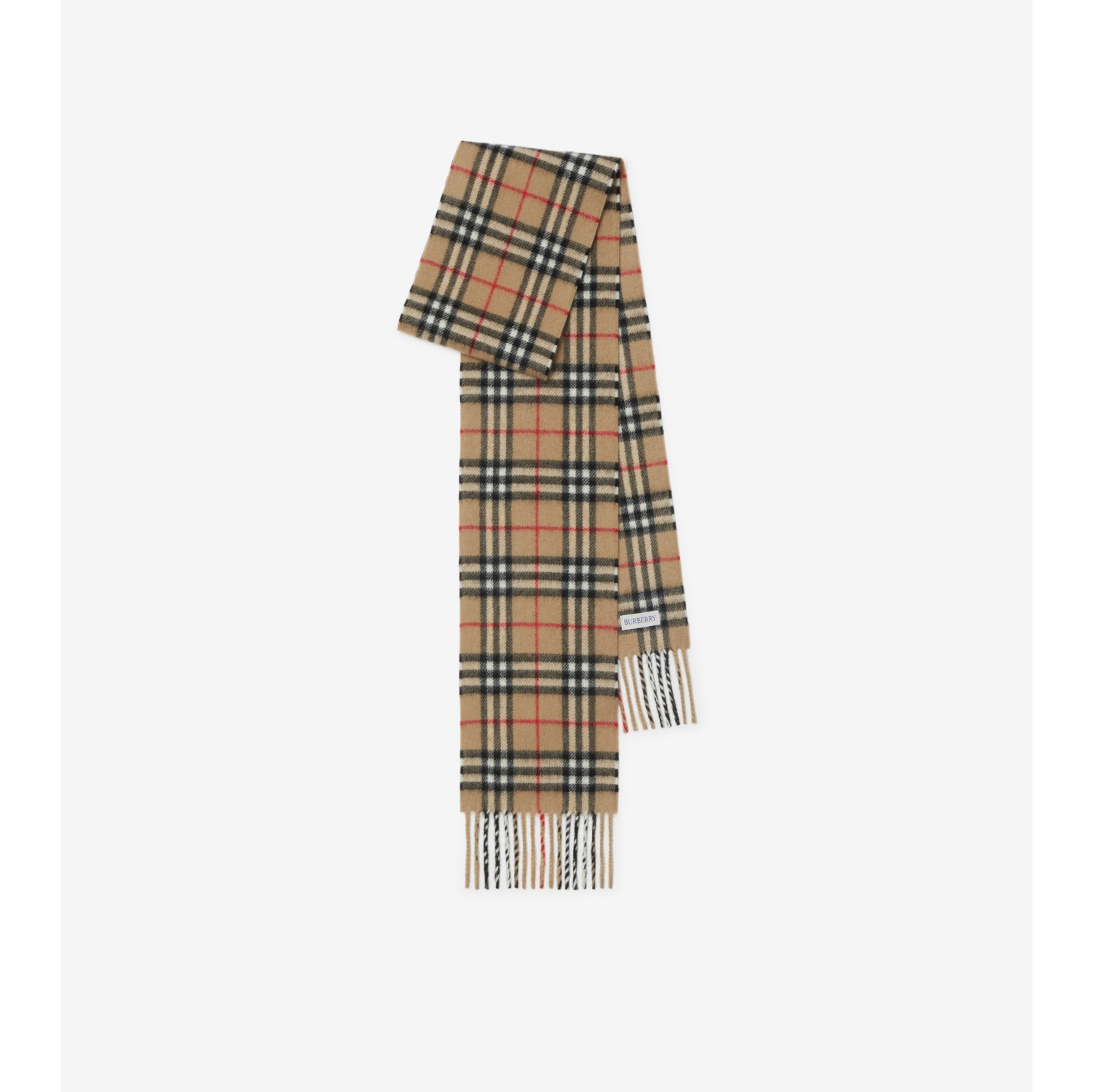 Narrow Check Cashmere Scarf in Archive beige Burberry Official