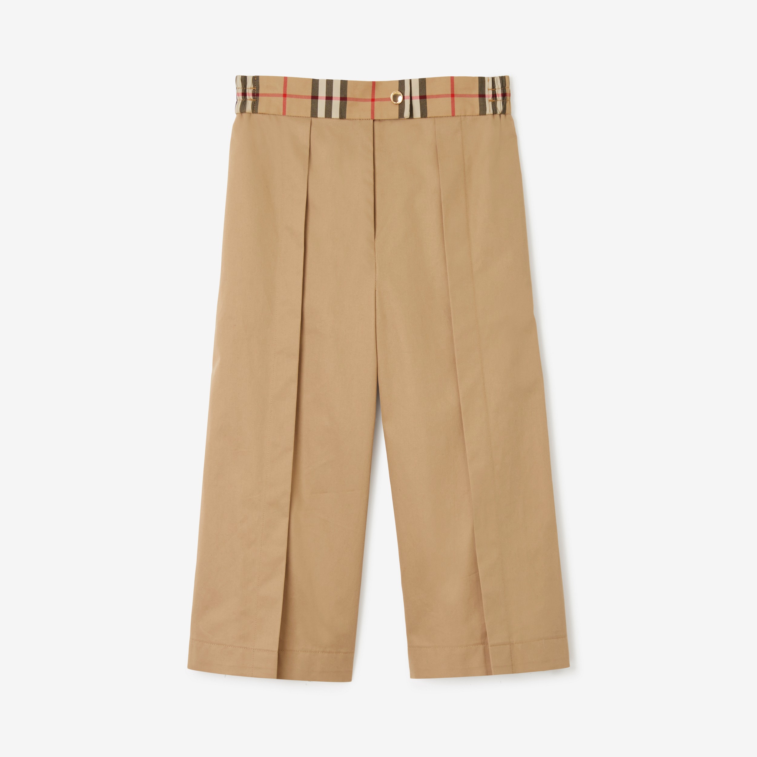Pantaloni a gamba larga in cotone con dettagli Check (Beige Archivio) | Sito ufficiale Burberry® - 1
