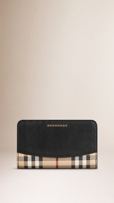 Black Leather and Haymarket Check Continental Wallet - Image 1