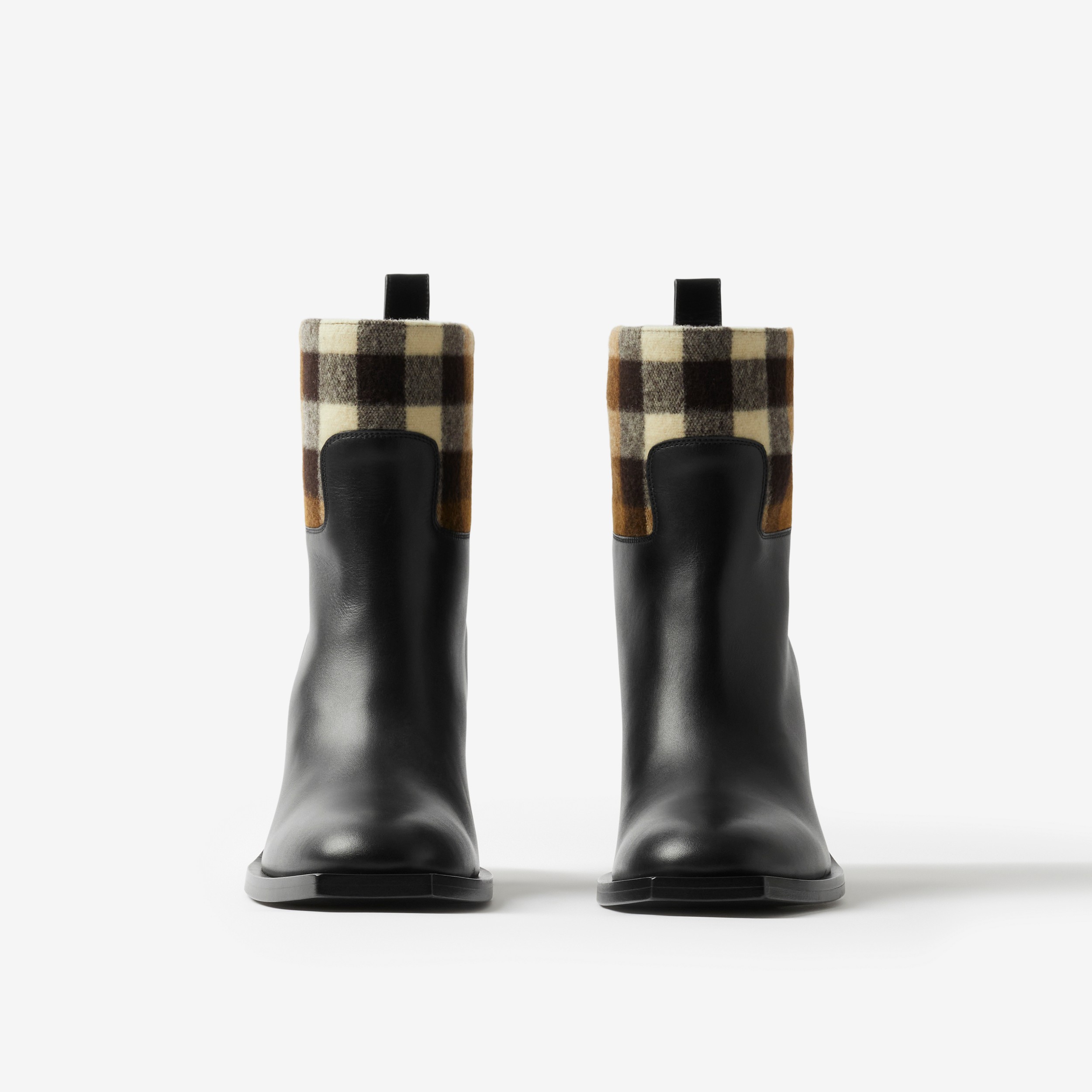 Ankle boots de couro com recorte xadrez (Preto/marrom Bétula Escuro) - Mulheres | Burberry® oficial - 2