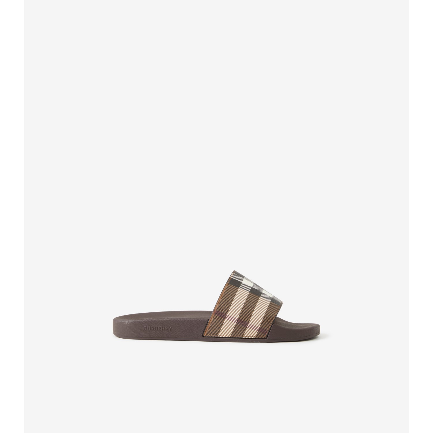 Check Print Slides in Dark birch brown Men Burberry Official