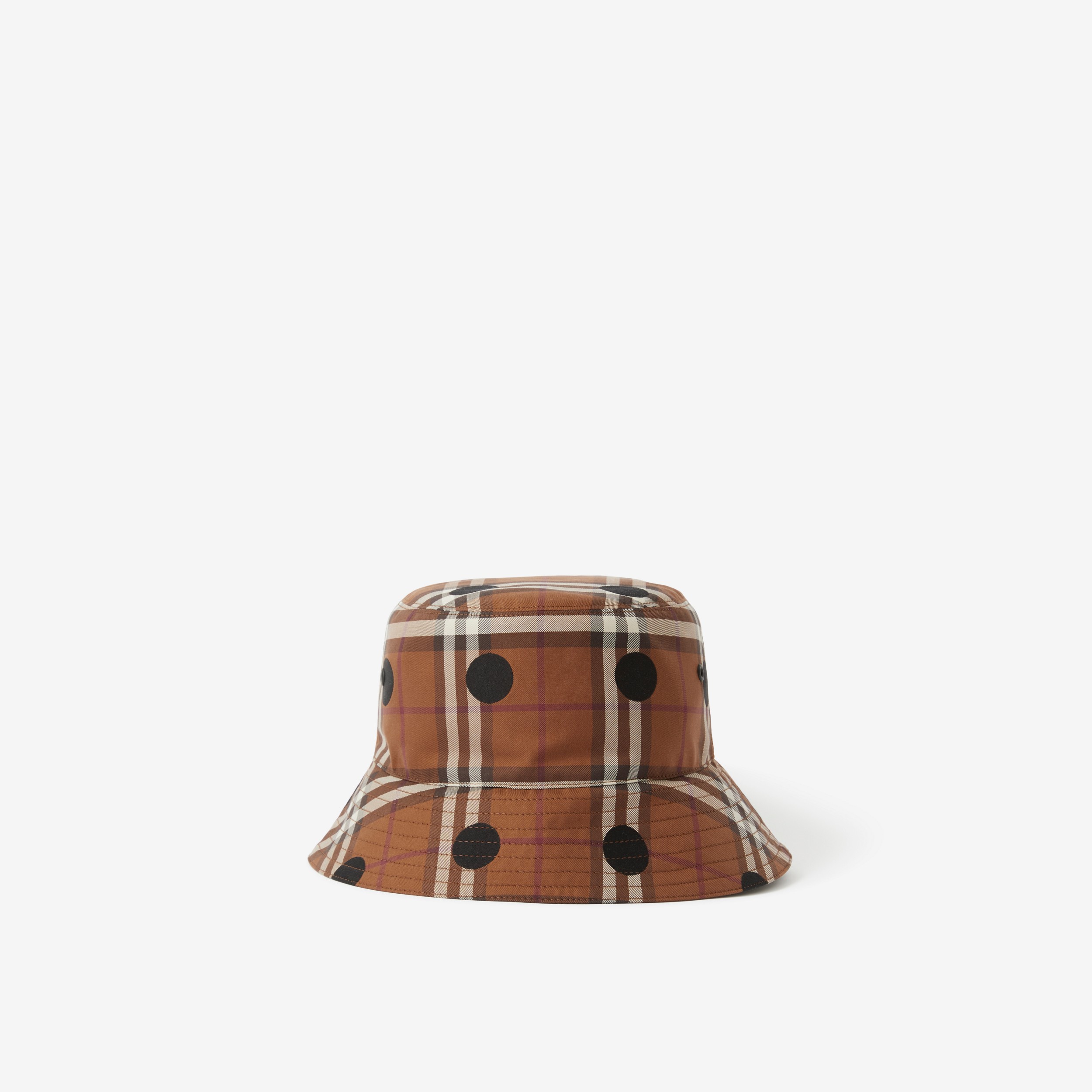 Polka Dot Check Cotton Bucket Hat in Dark Birch Brown | Burberry® Official - 1