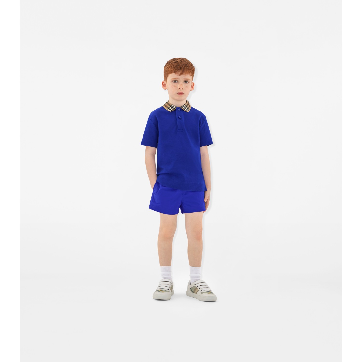 Check Collar Cotton Polo Shirt