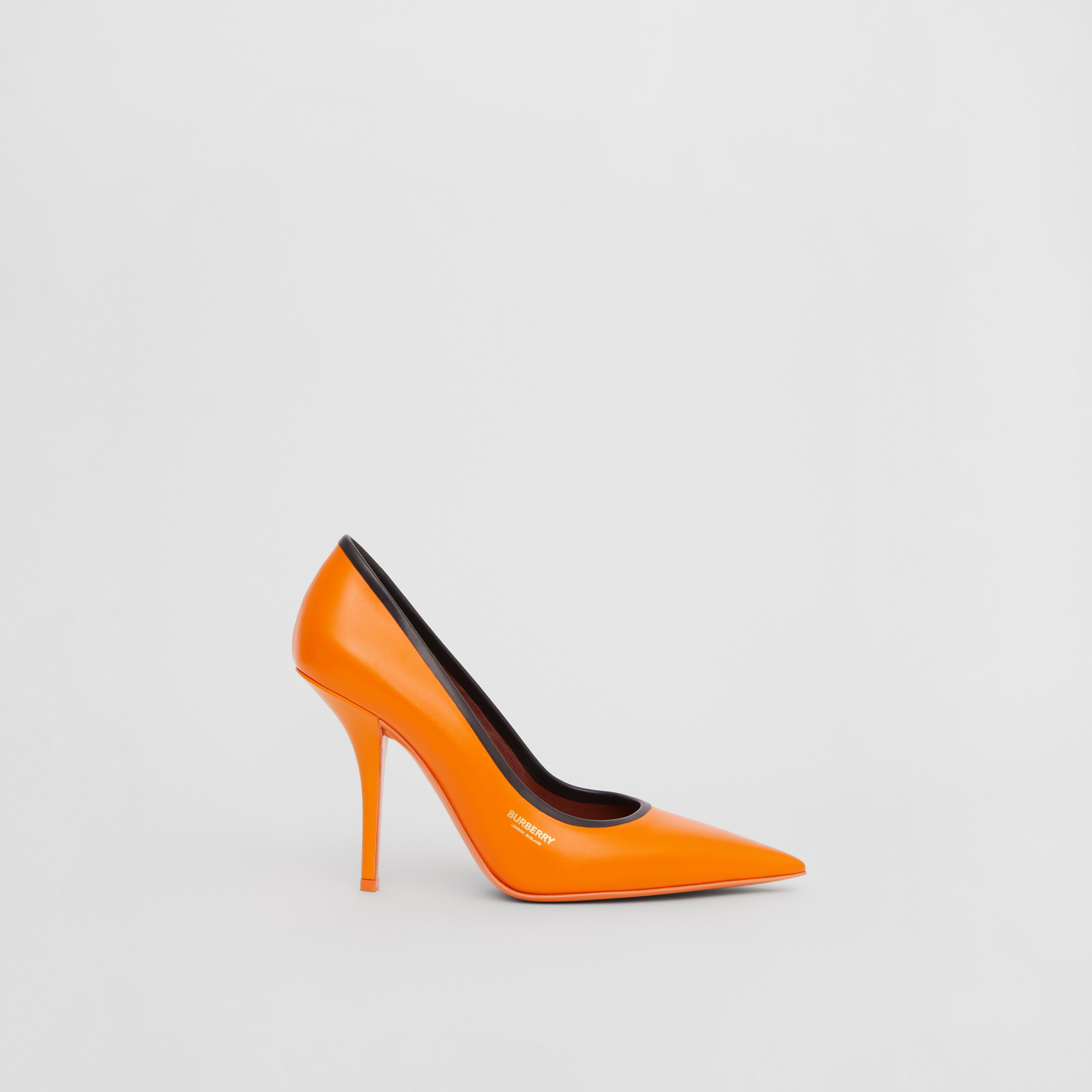 Contrast Trim Leather Point-toe Pumps in Bright Orange/black - Women | Burberry® Official - 1