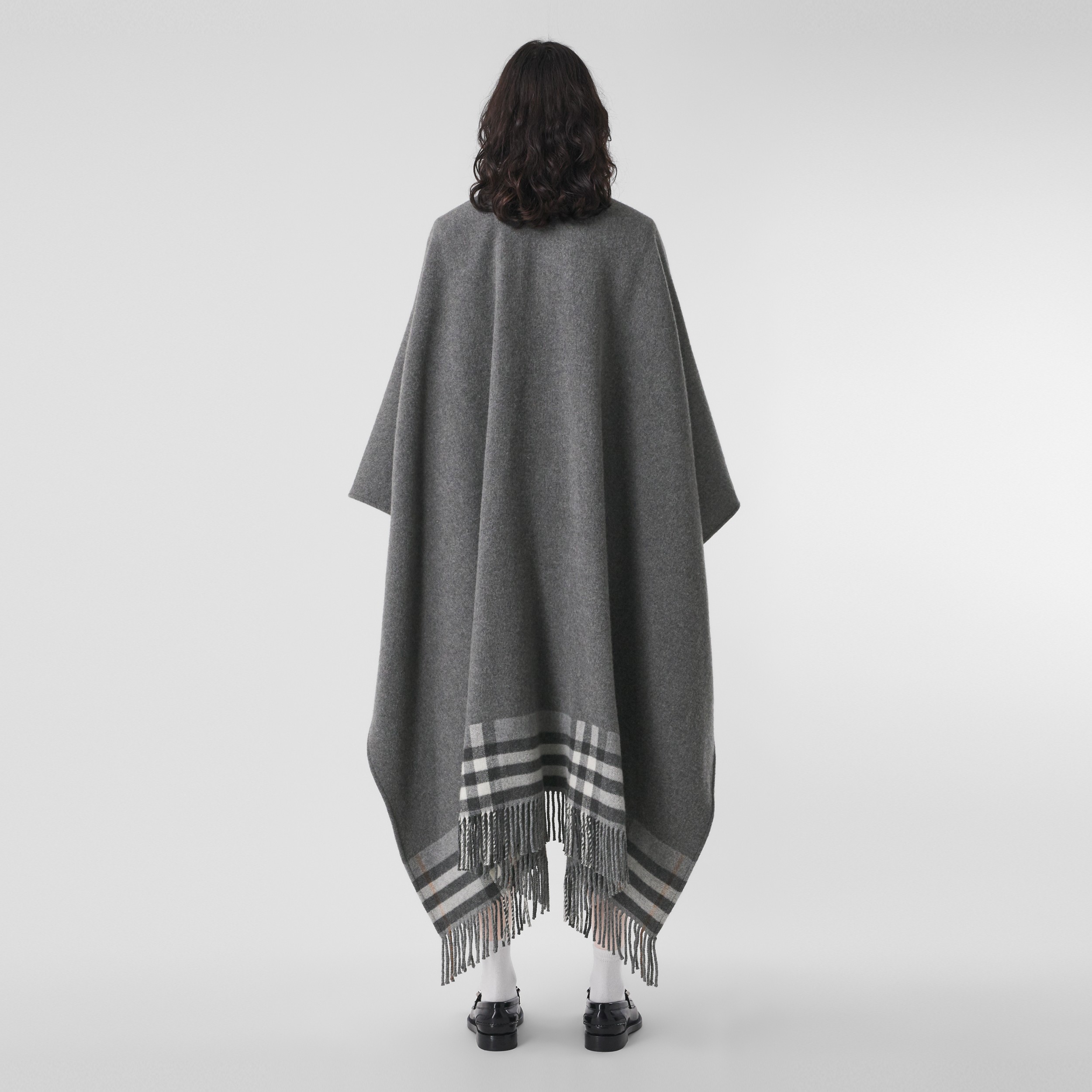 Reversible Check Wool Cashmere Cape in Grey - Women | Burberry® Official - 3