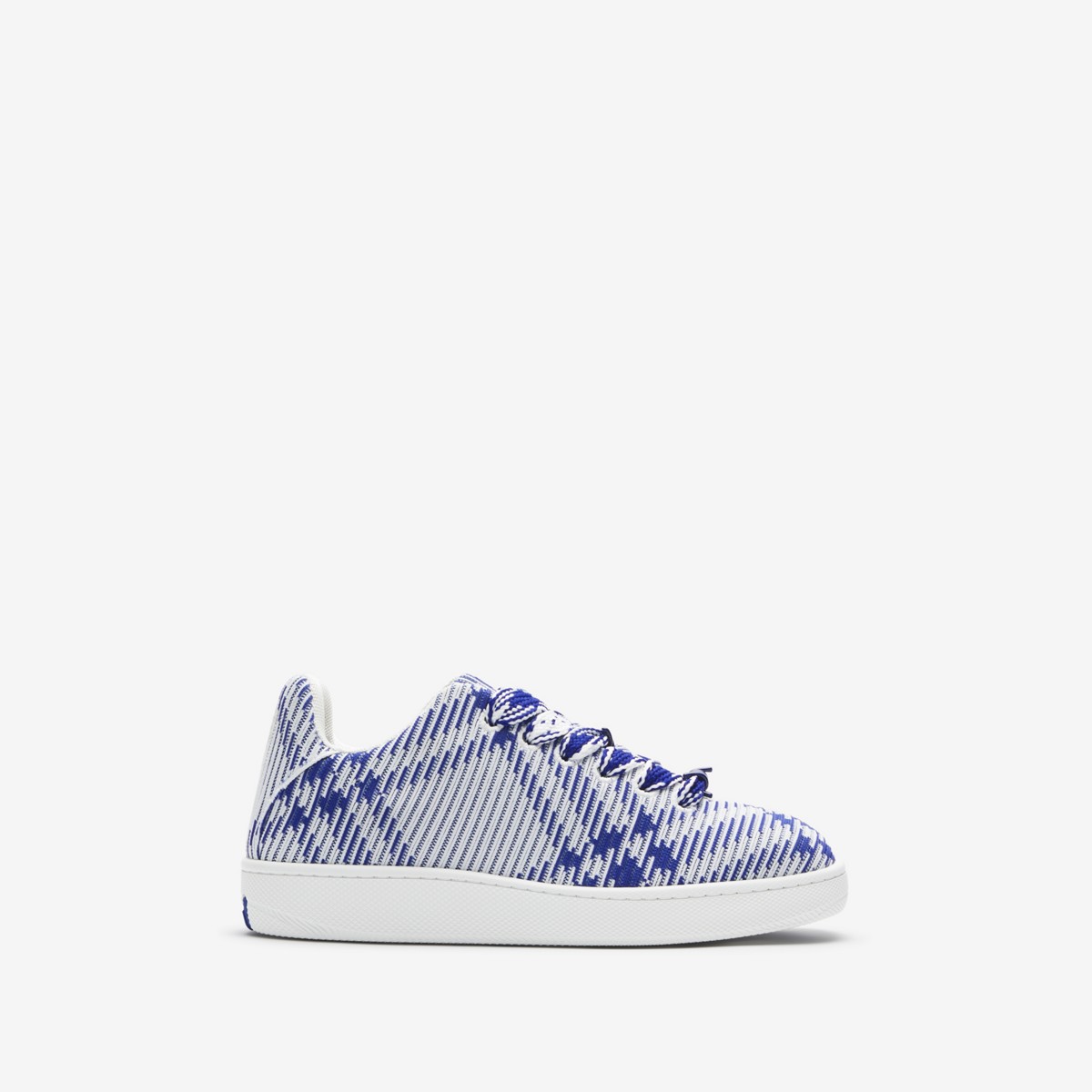 Shop Burberry Check Knit Box Sneakers In Salt