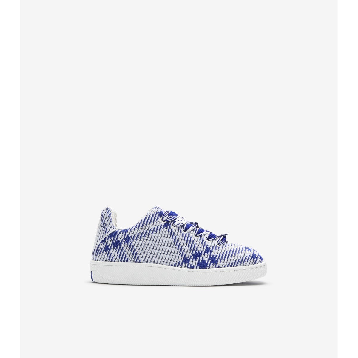 Shop Burberry Check Knit Box Sneakers In Salt