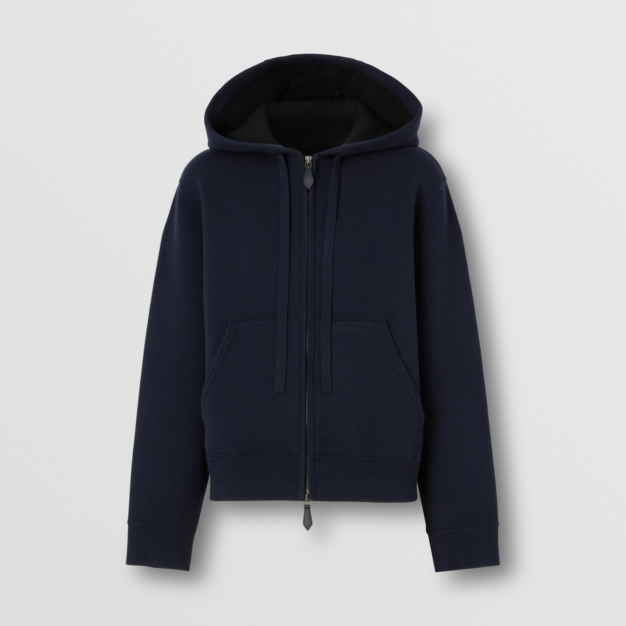 Embroidered Logo Cashmere Zip Hoodie in Dark Charcoal Blue - Women | Burberry® Official - 4