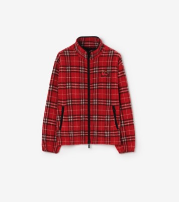 Check Wool Cashmere Blend Fleece in Crayon red - Men | Burberry® Official