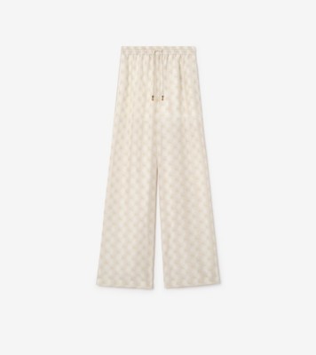 Knight Checkerboard Silk Pyjama Trousers in Chalk white - Women | Burberry® Official