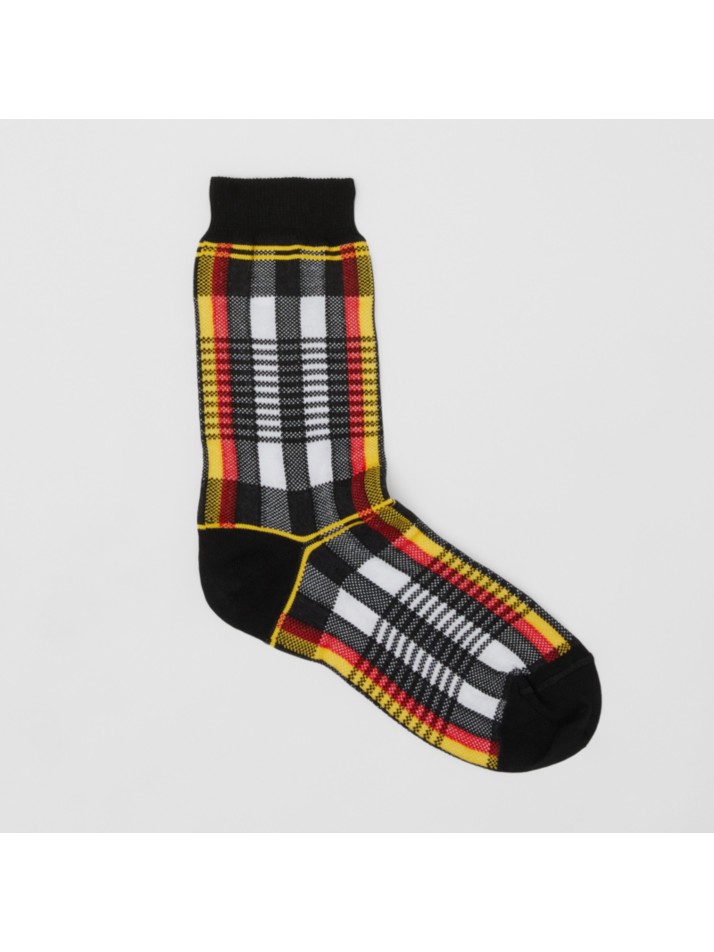 格纹嵌花功能性弹力棉袜