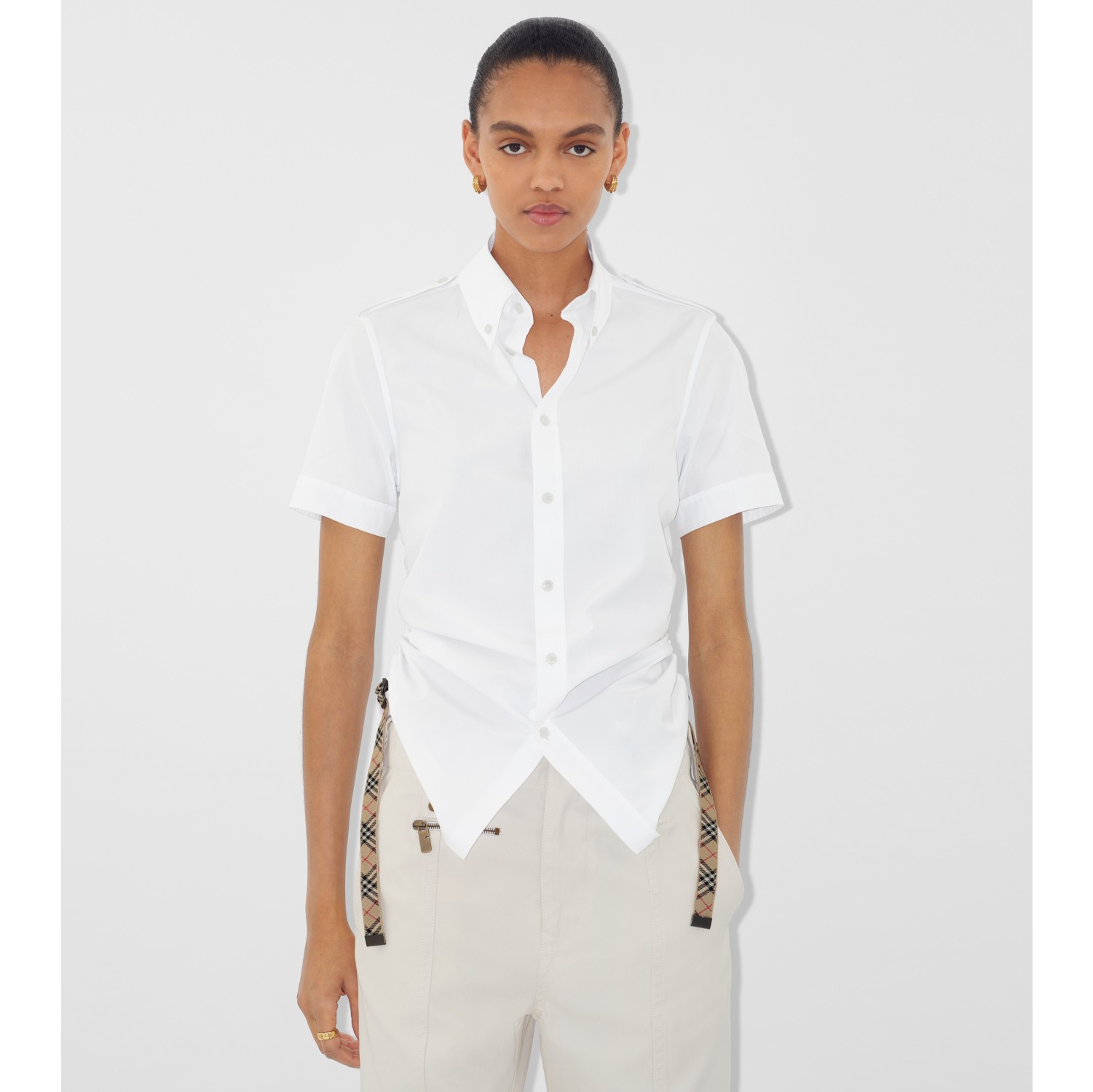 Check Trim Cotton Shirt