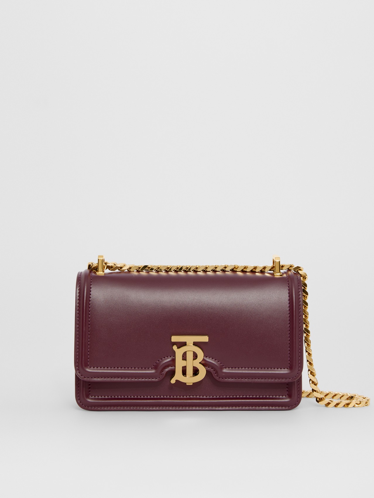 Topstitched Grainy Leather Small TB Bag in Black - Women 