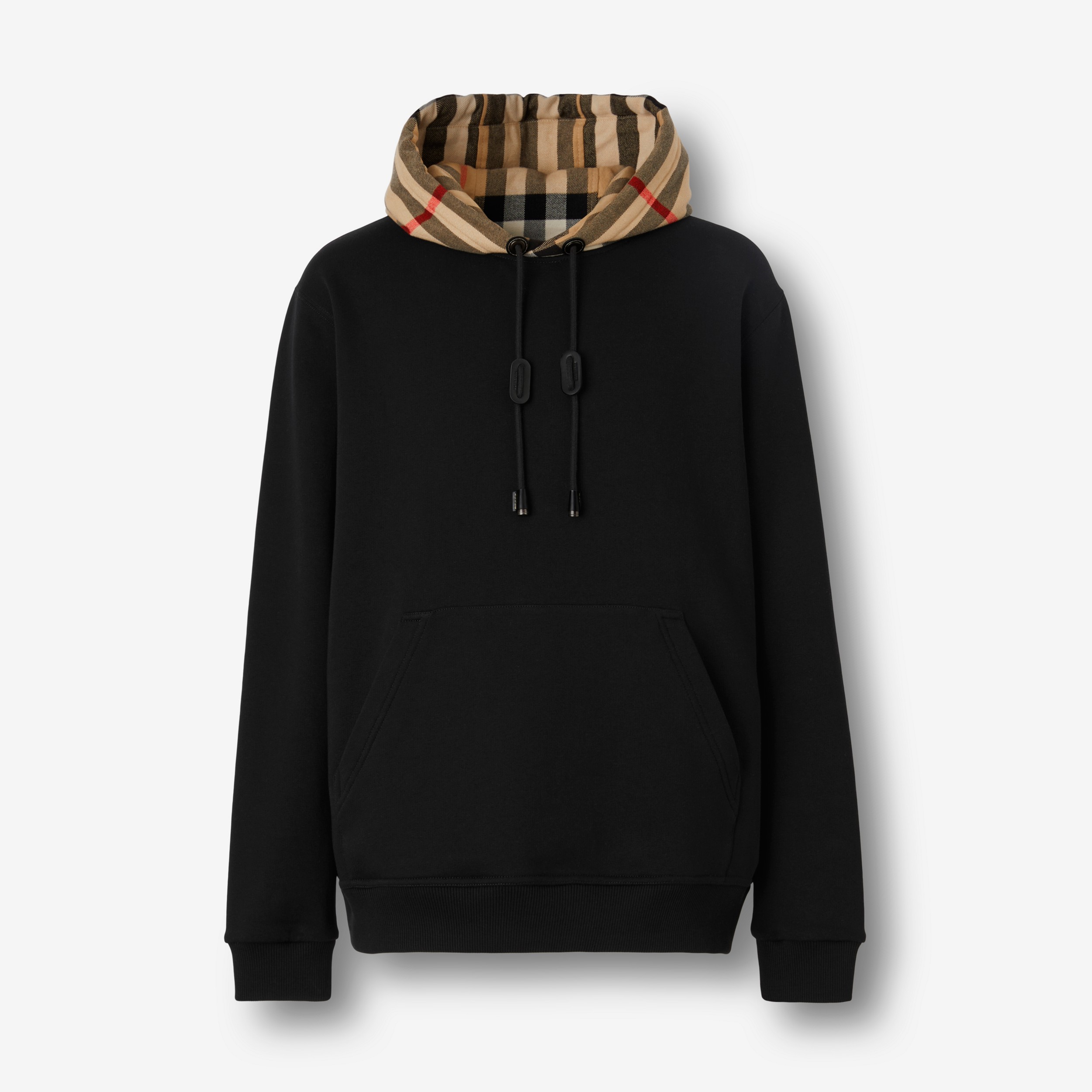 Check Hood Cotton Hoodie in Black/archive Beige - Men | Burberry® Official - 1