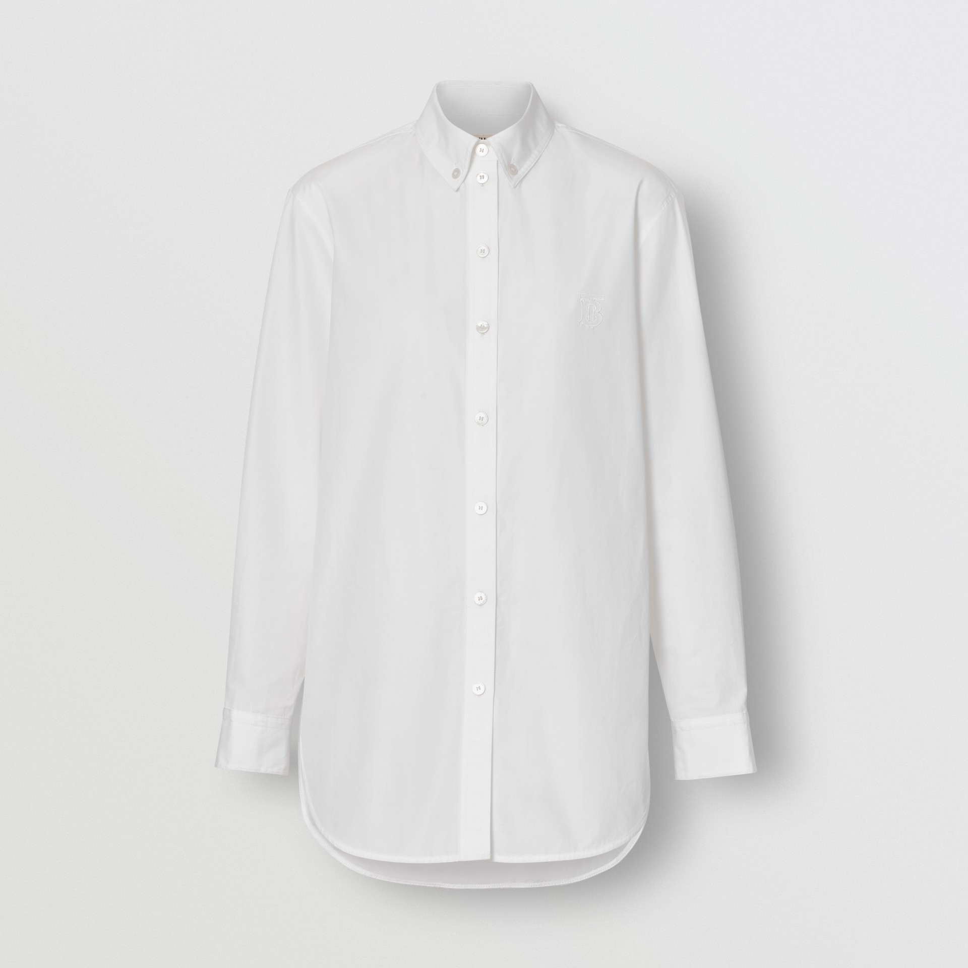 Button-down Collar Monogram Motif Cotton Shirt in White - Women ...