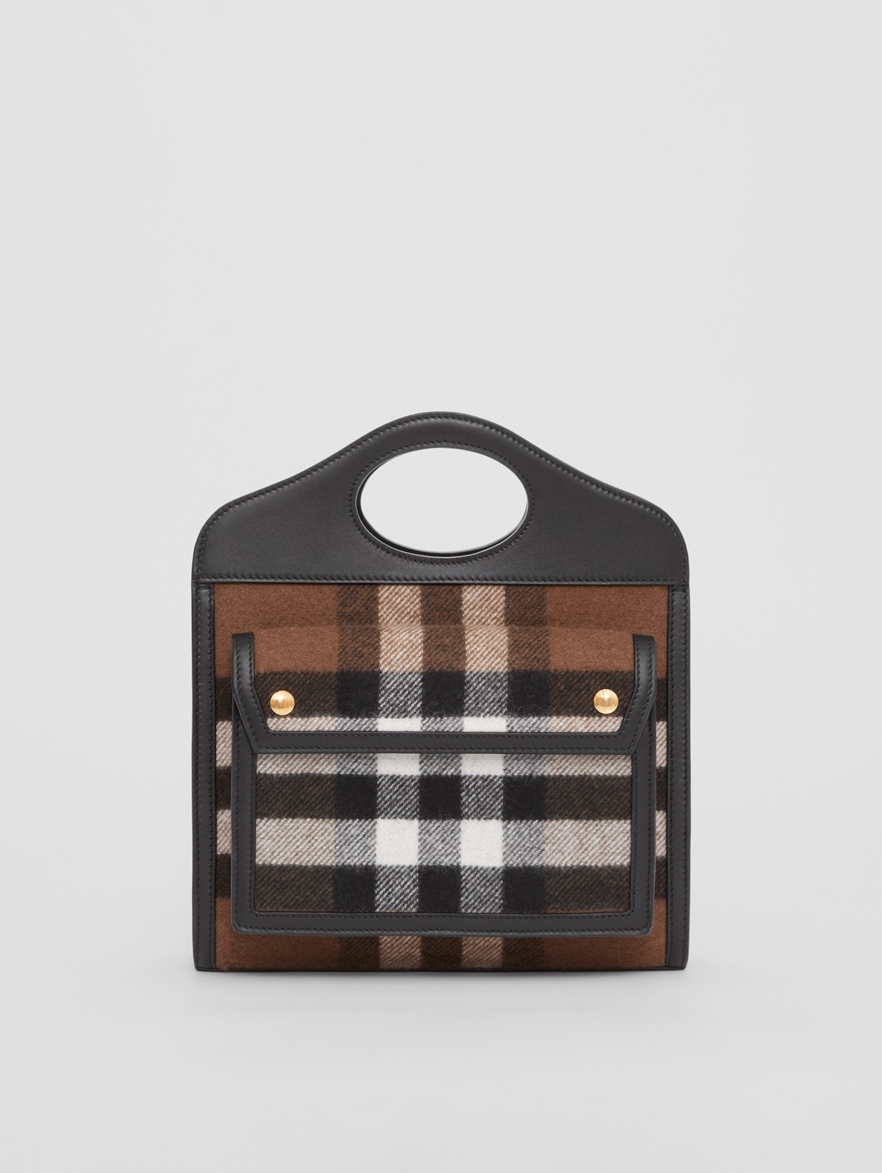 Mini Check Cashmere and Leather Pocket Bag in Black