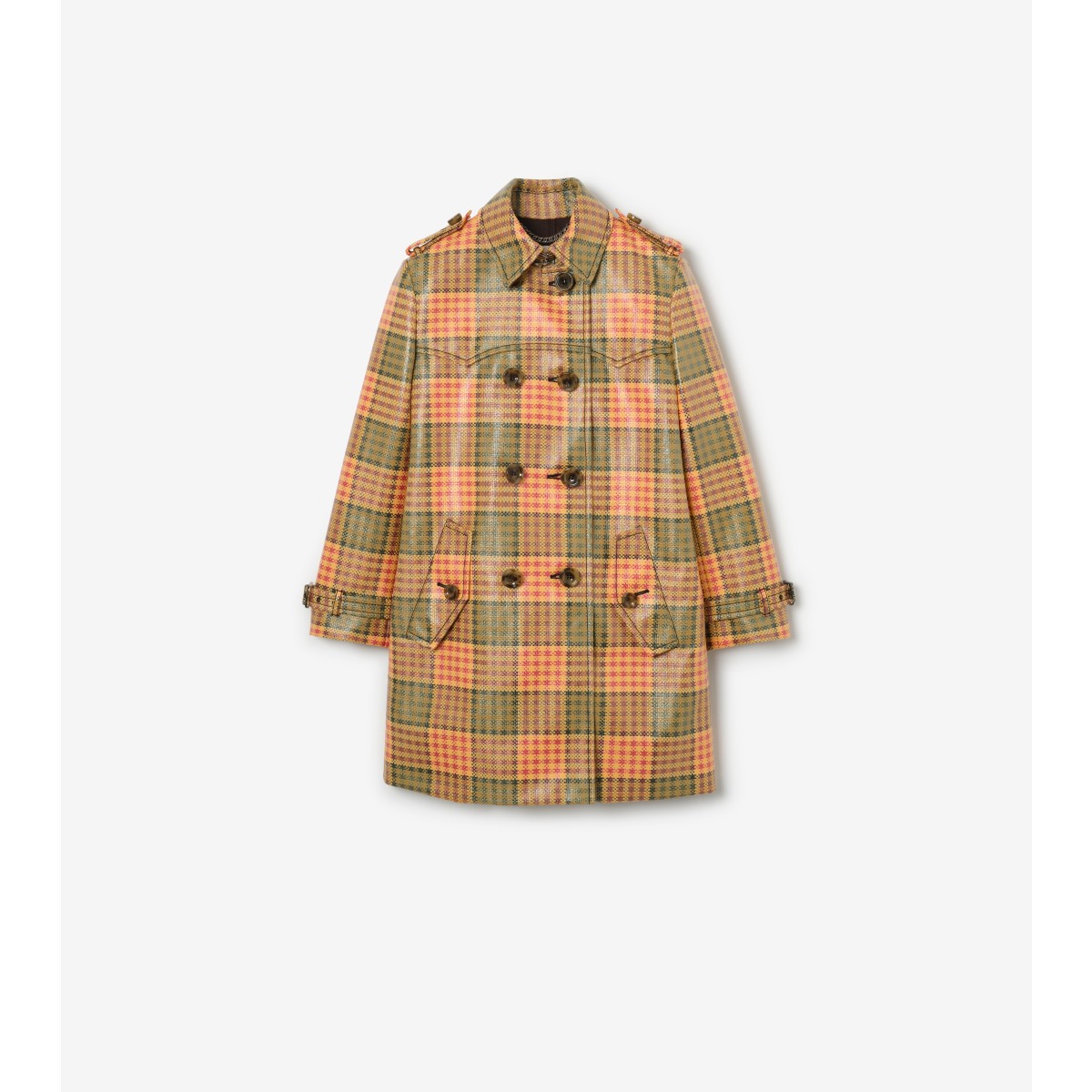  Check Short Coated Raffia-effect Summerside Trench Coat