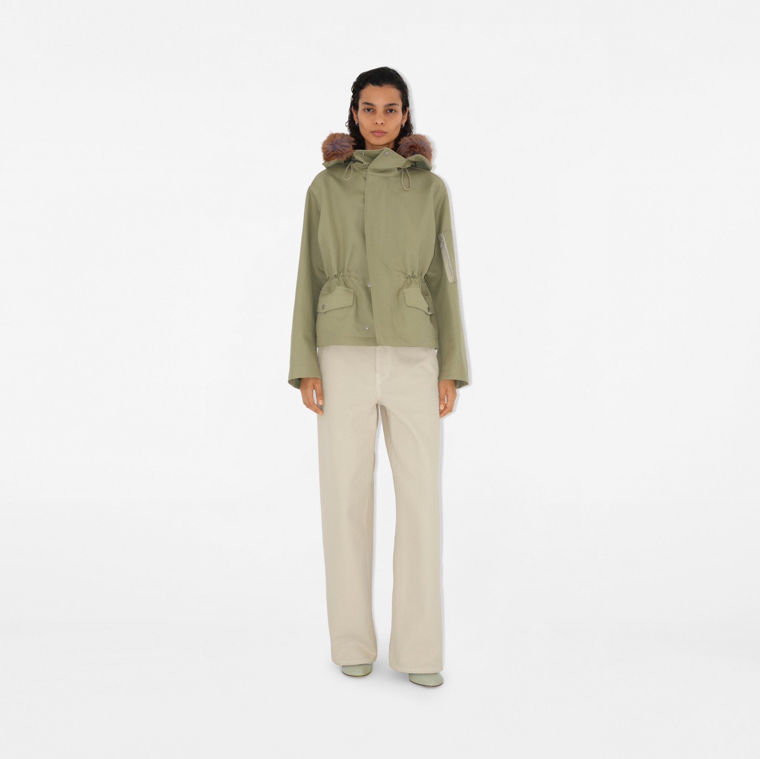 Short Faux Fur Trim Cotton Parka in Hunter - Women Short Faux Fur Trim Cotton Parka in Hunter - Women