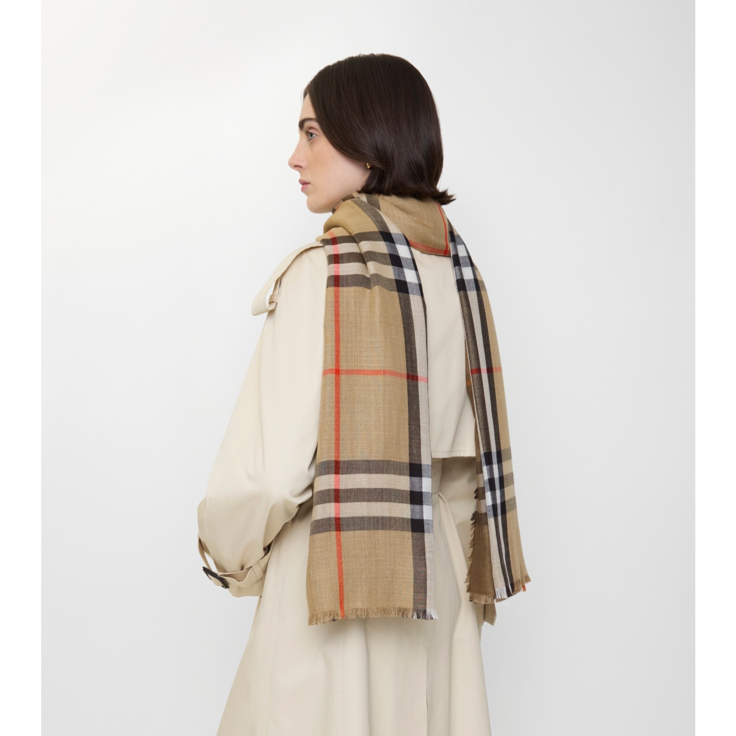Reversible Check Wool Silk Scarf