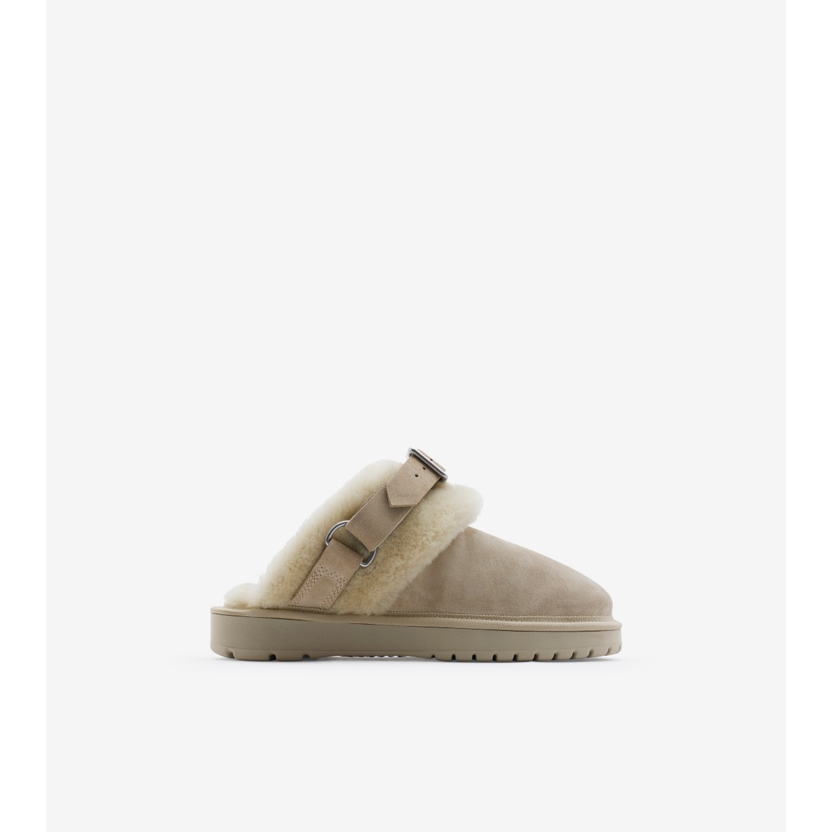 Shop Burberry Suede And Shearling Chubby Mules In Hunter