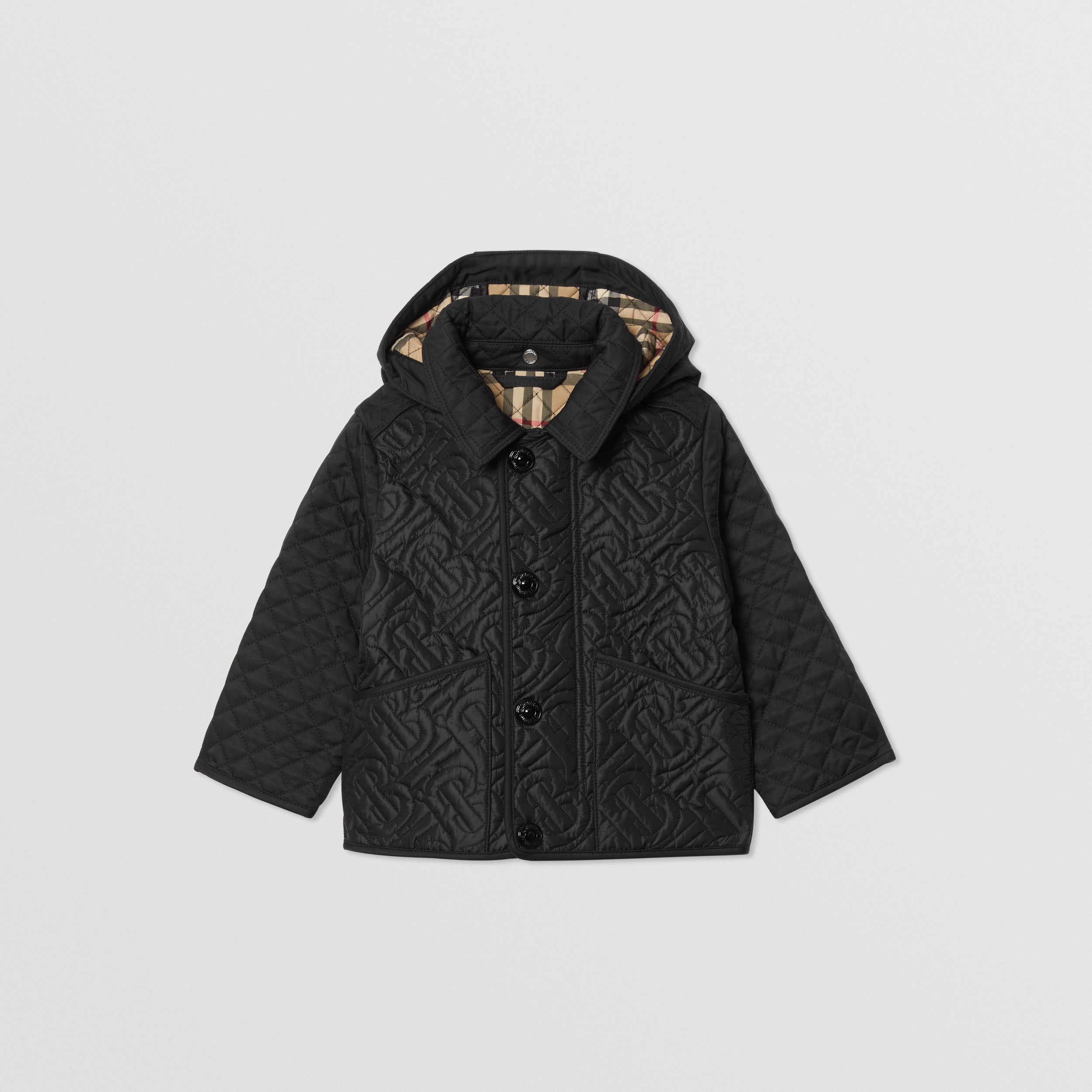 Detachable Hood Monogram Quilted Jacket in Black - Children | Burberry®  Official