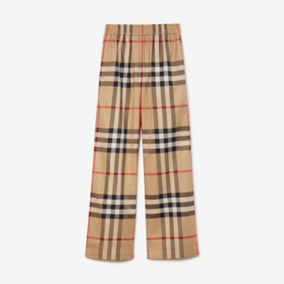 Burberry Check-pattern Flared Cotton Trousers In Archive Beige
