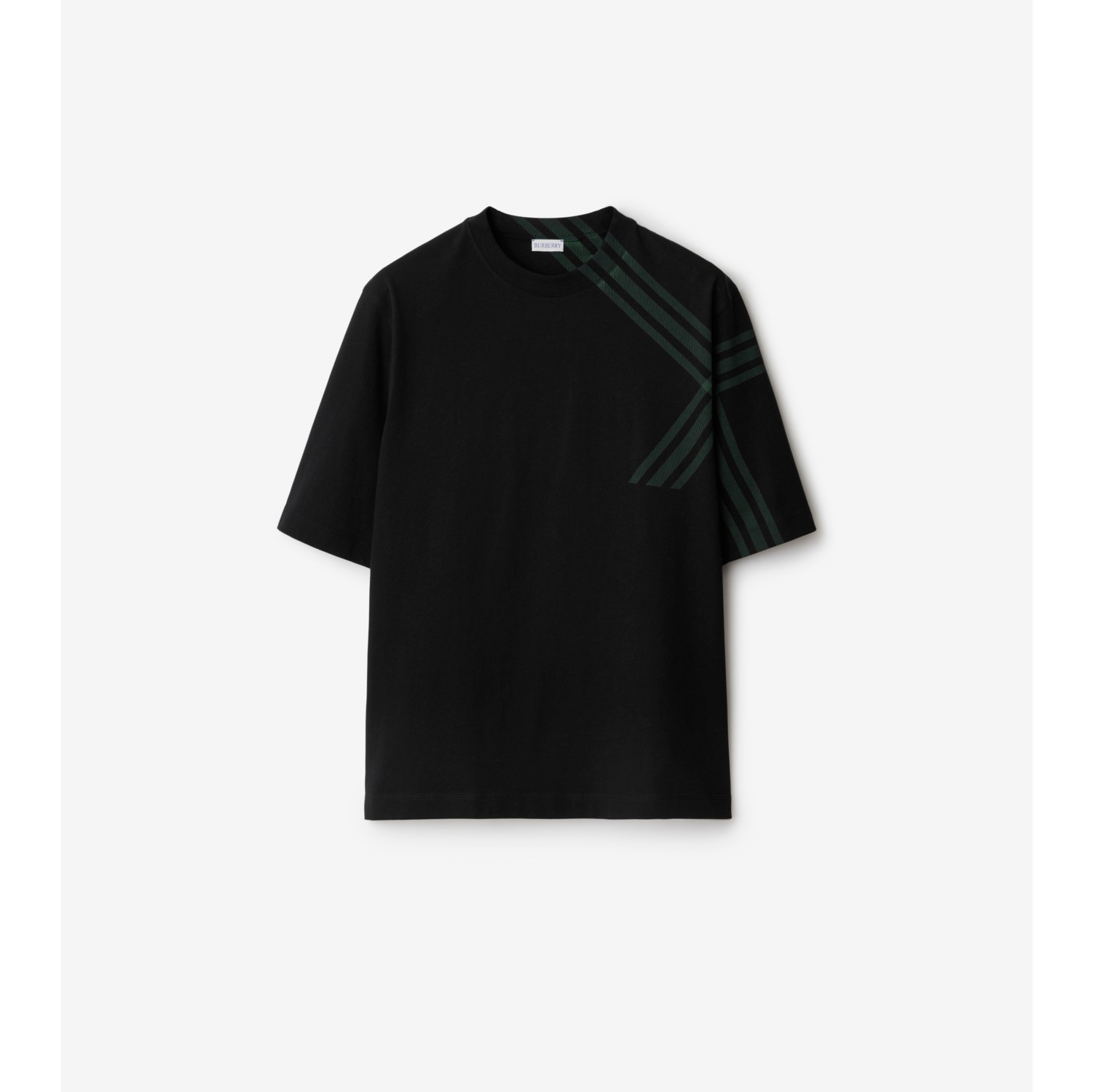 Check Sleeve Cotton T-shirt in Black - Men | Burberry® Official