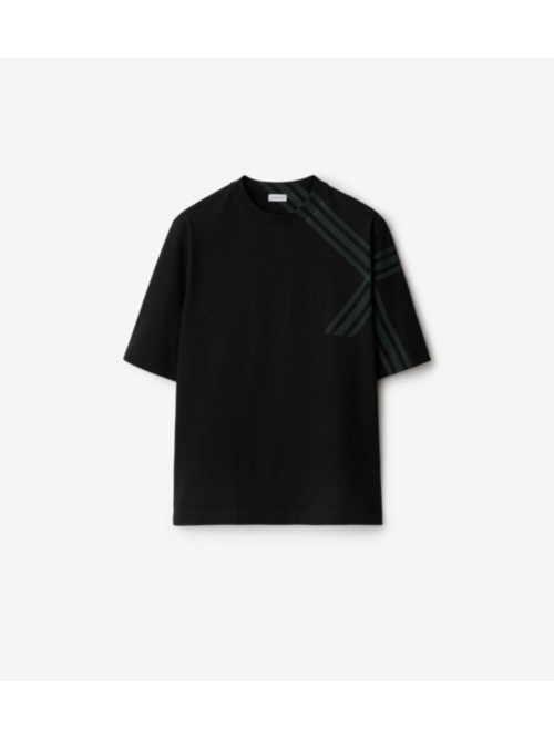 Burberry Check Sleeve Cotton T-shirt In Black
