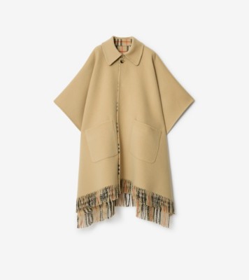 リバーシブル チェック ウールケープ (サンドベージュ) | Burberry