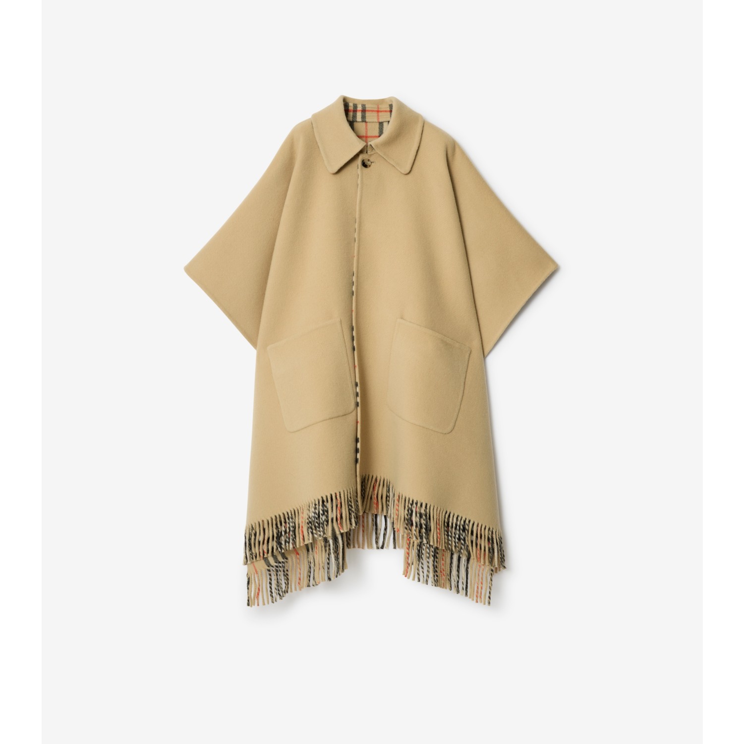 Reversible Check Wool Cape