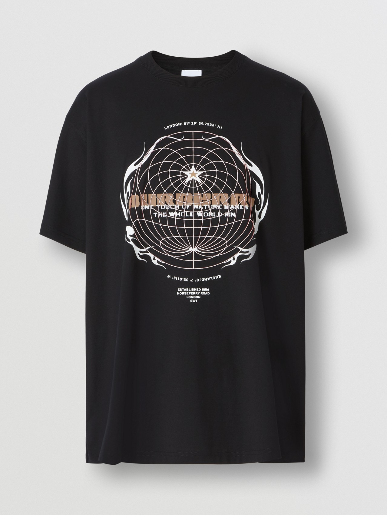 Globe Graphic Print Cotton Oversized T-shirt in Black