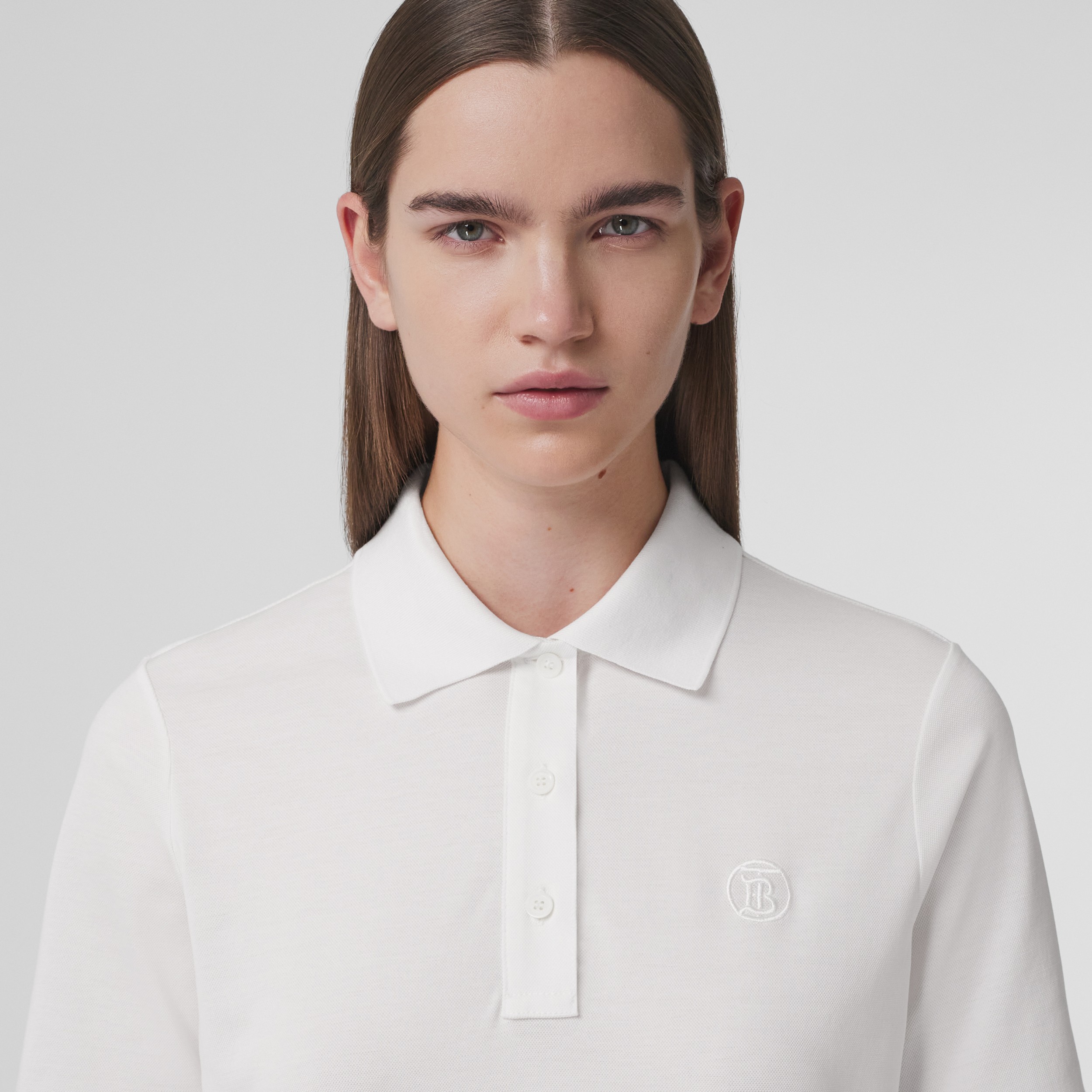 Camisa polo de algodão com monograma (Branco) - Mulheres | Burberry® oficial - 2