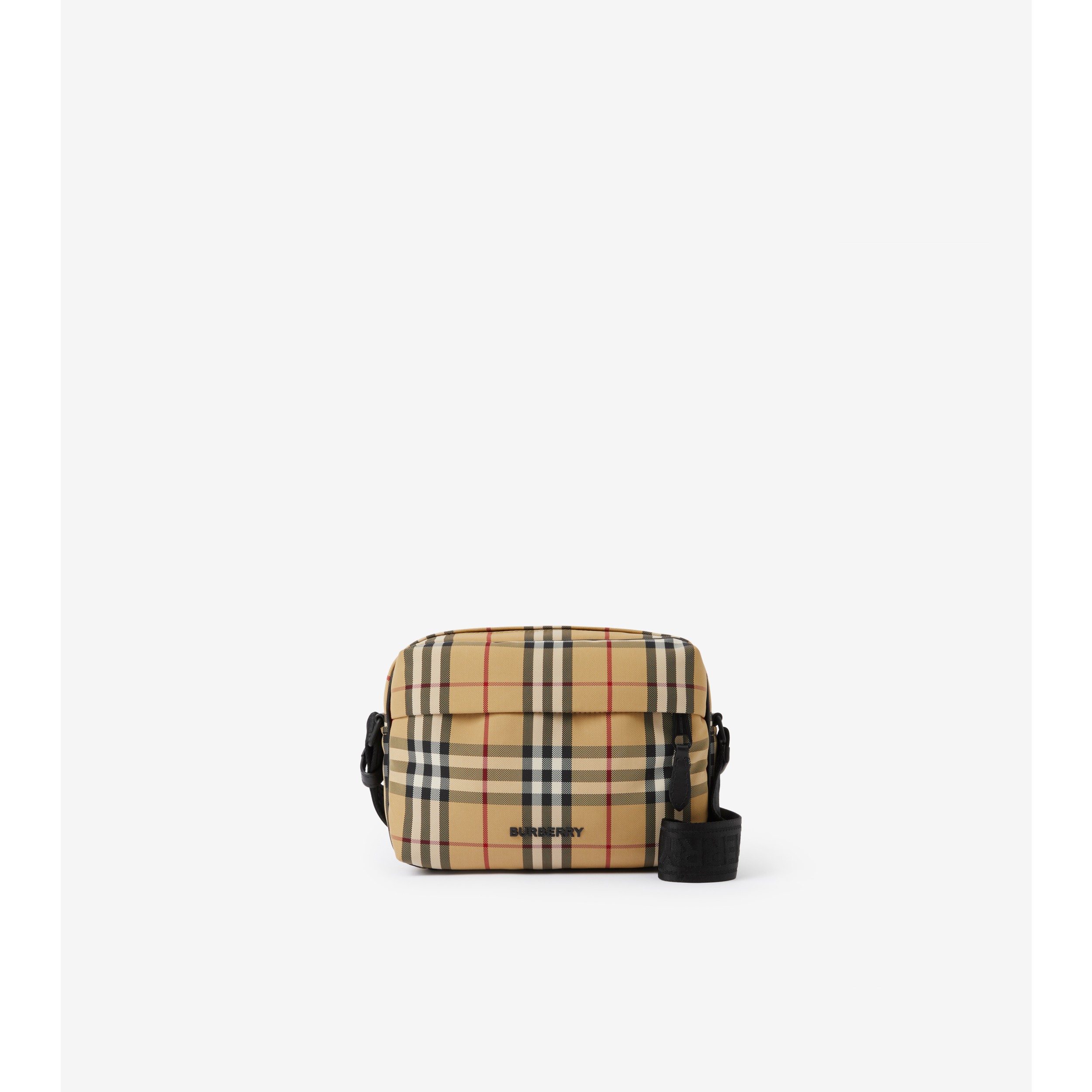 Burberry Mini Tartan Nylon And Leather Pocket Bag In Beige