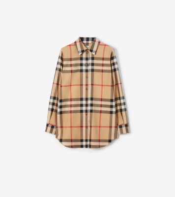 チェック コットンシャツ (アーカイブベージュ) - ウィメンズ, コットン | Burberry®公式サイト