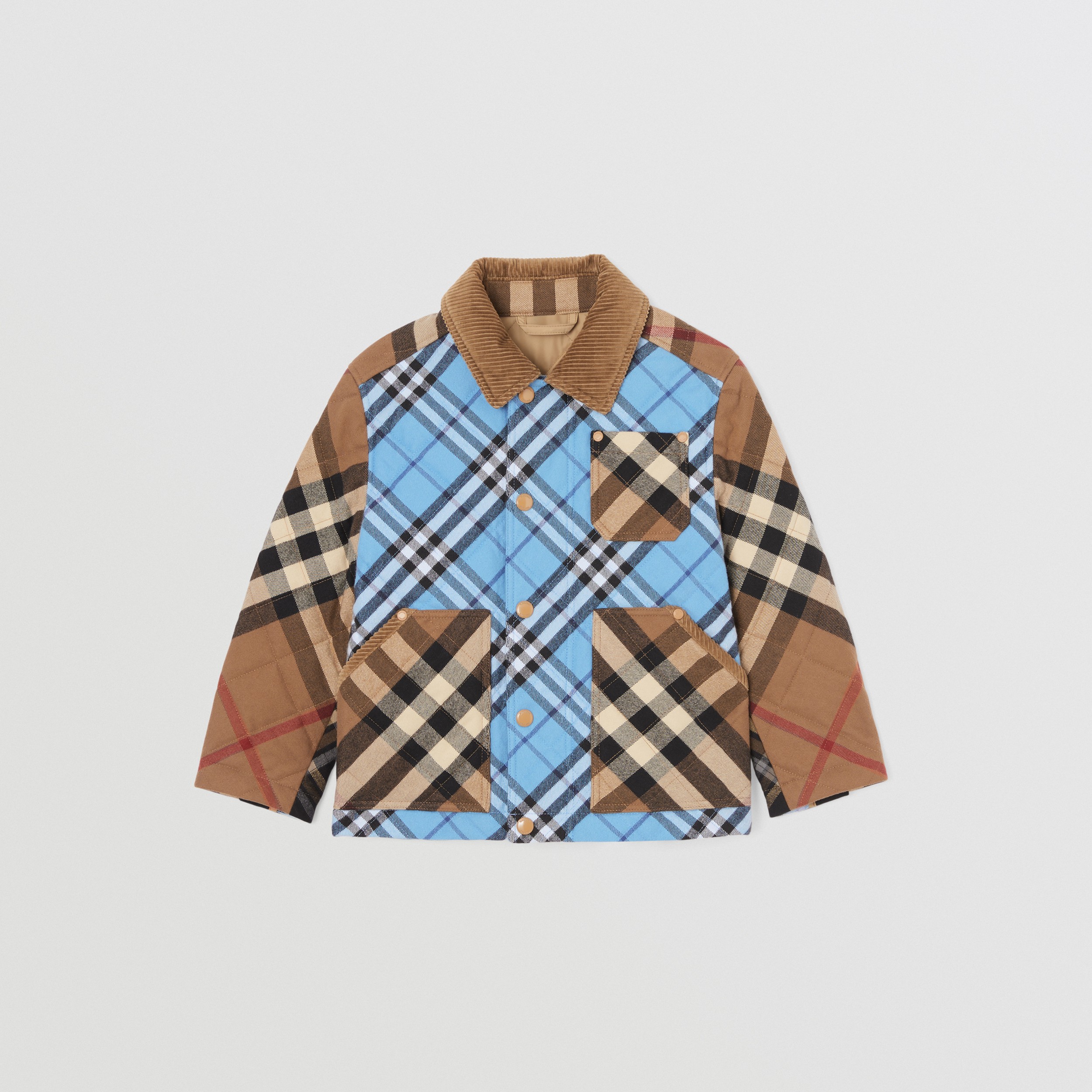 Jaqueta de algodão com estampa xadrez contrastante em matelassê (Cobalto Vívido) | Burberry® oficial - 1