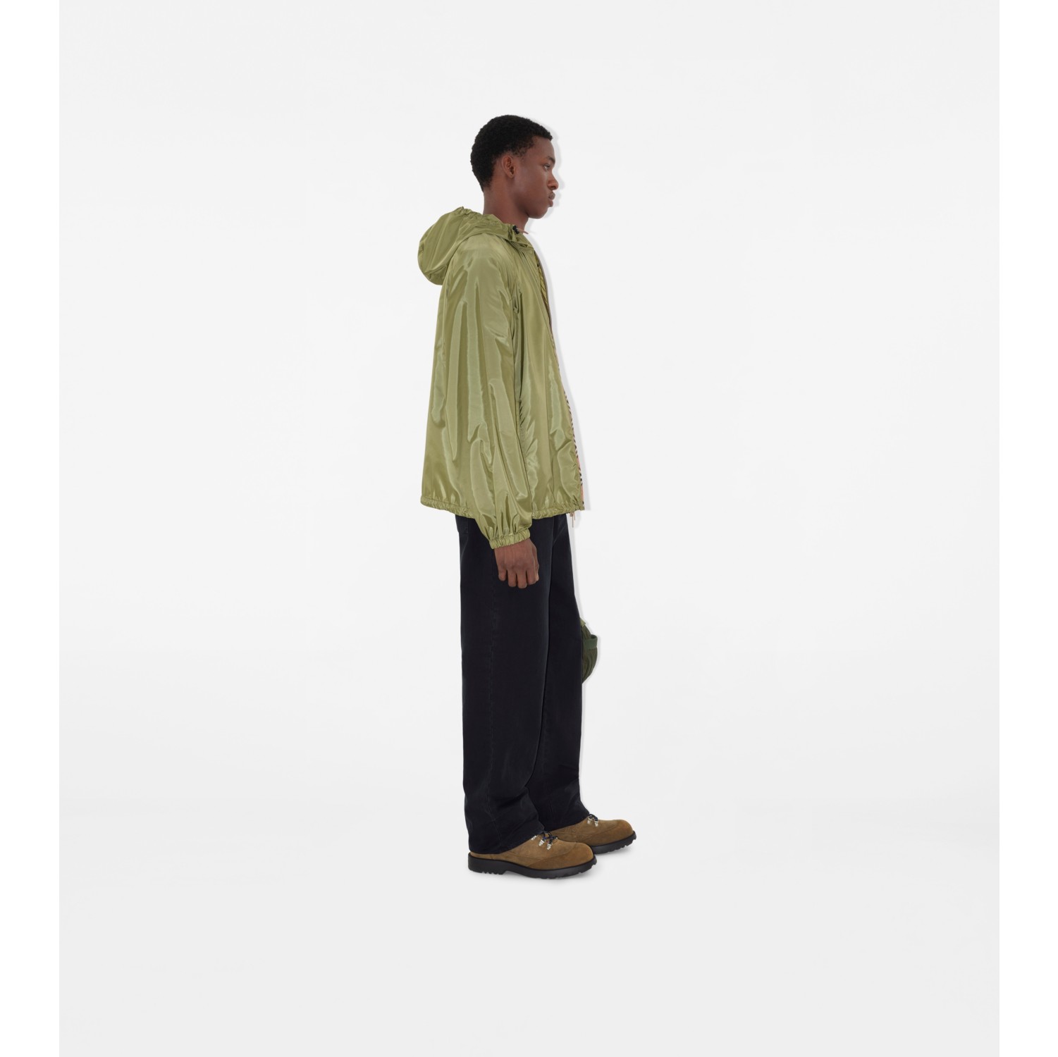 Check Trim Nylon Hooded Jacket