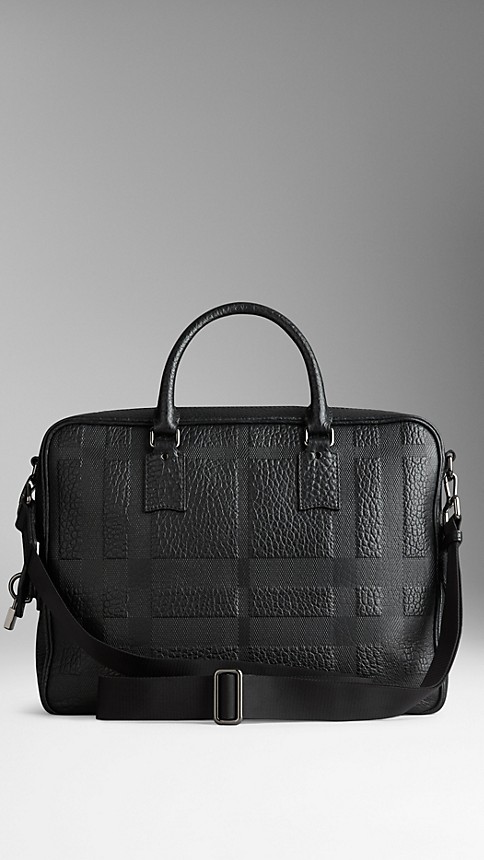 Embossed Check Leather Briefcase | Burberry