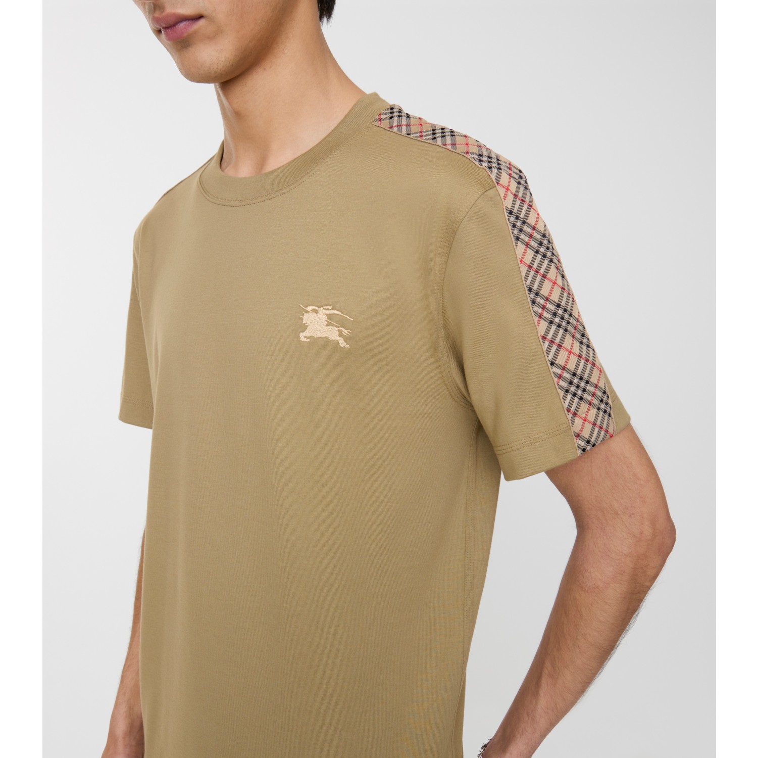 Check Trim Cotton T-shirt in Sparrow beige - Men | Burberry® Official