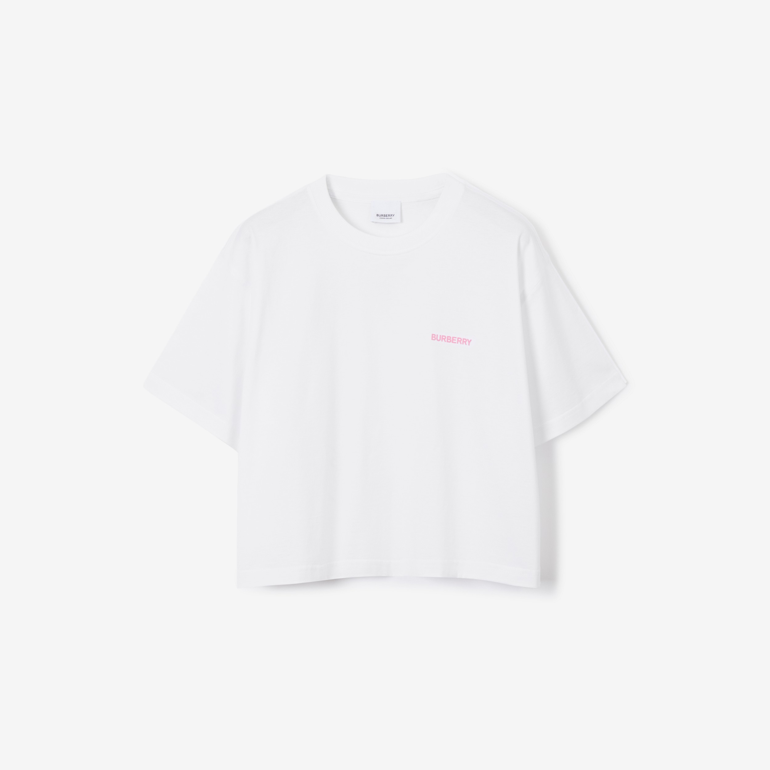 Camiseta cropped de algodão com emblema de folha de carvalho (Branco) - Mulheres | Burberry® oficial - 1